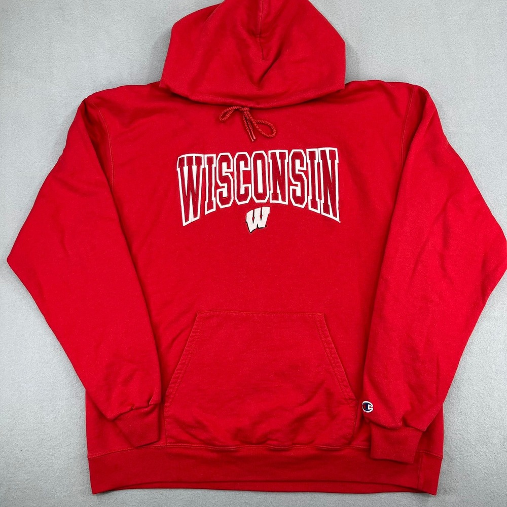 Champion Wisconsin Badgers Hoodie Mens XL‎ Red NCAA Sweatshirt Pullover